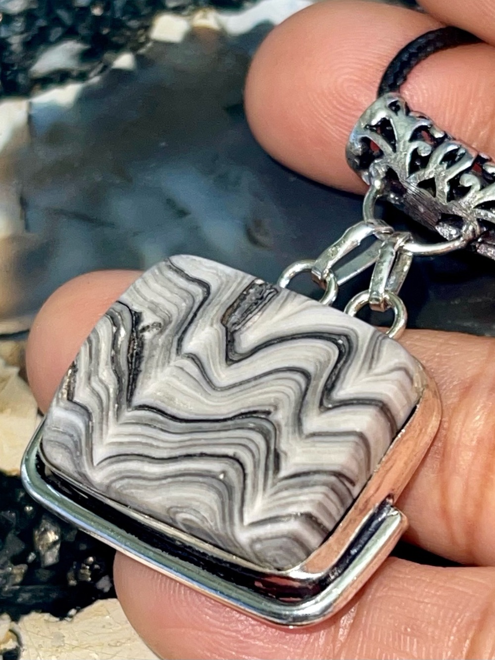 Phantom Yellow Zebra Calcite Pendant 1 7/8”